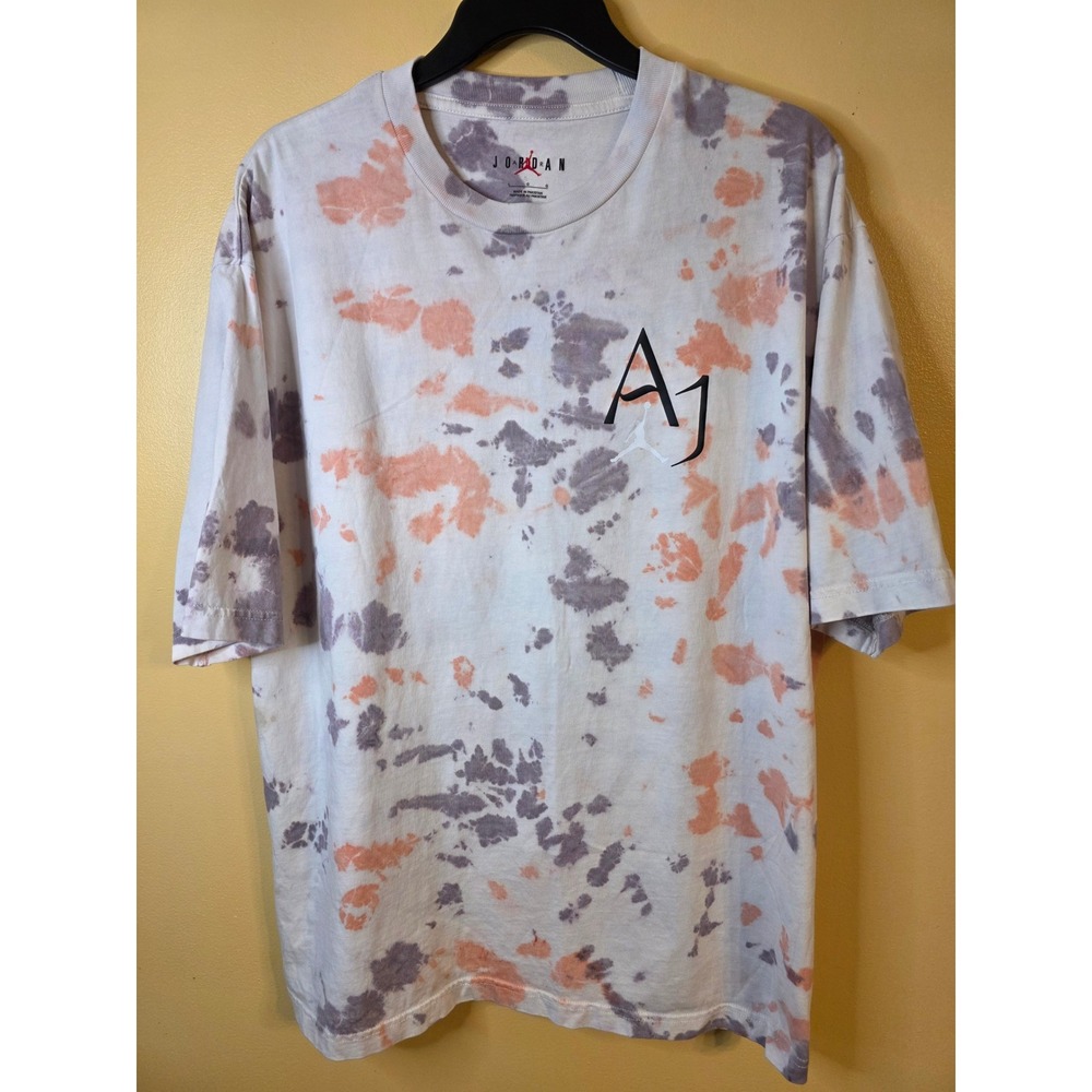 Jordan AJ1 Tie Dye Graphic T-Shirt Mens Large Orange Purple White Cotton Tee